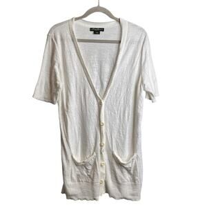 Eddie Bauer Women's White Short Sleeve 100% Cotton Cardigan Size PXL Lightweight